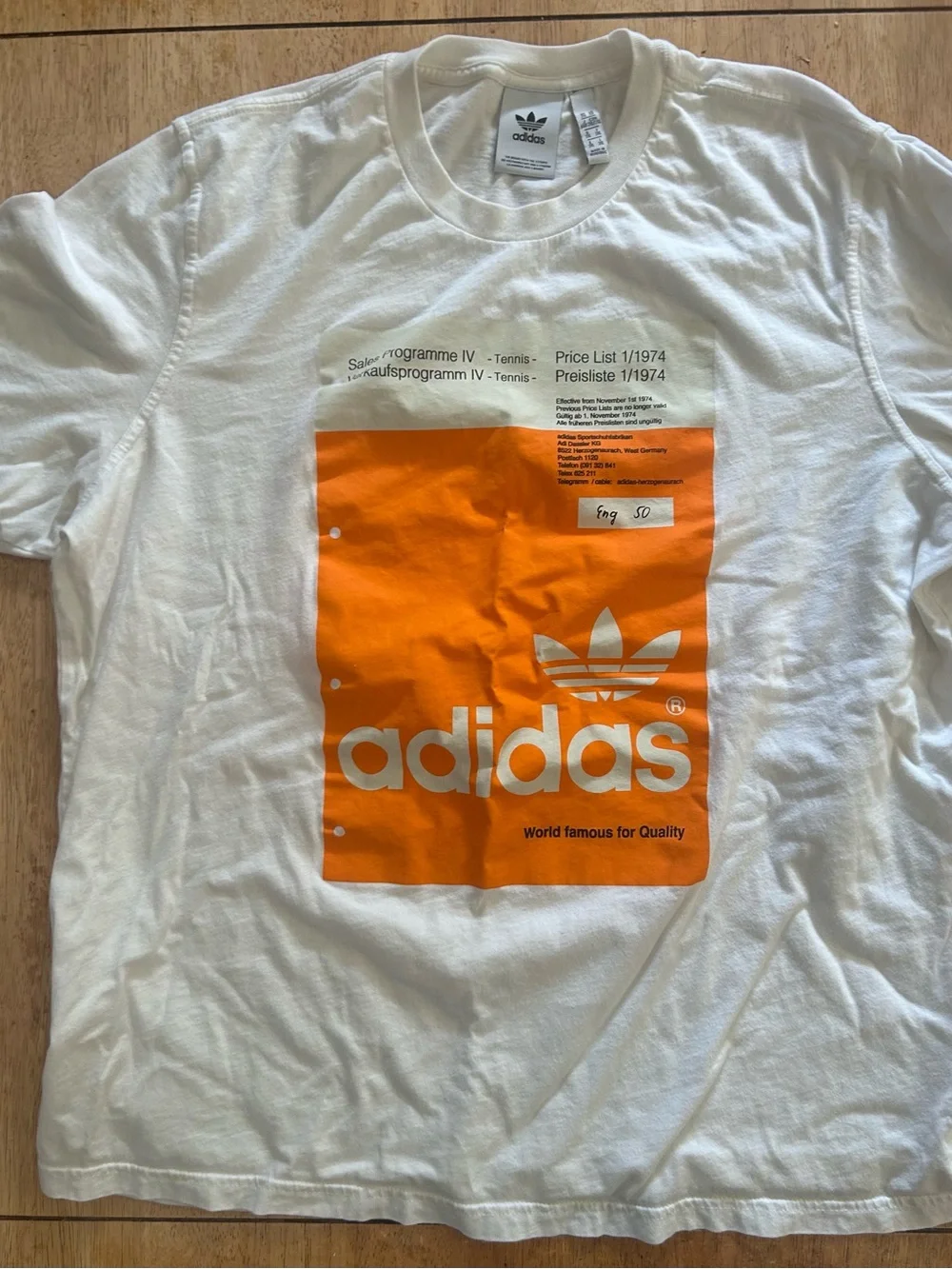 Adidas Men’s White Graphic Tee XXL Orange Logo
